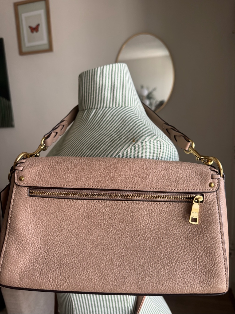 Coach Beat Whipstitch Pebble Leather Shoulder Bag Light Beige Chalk Leather - Picture 2 of 6